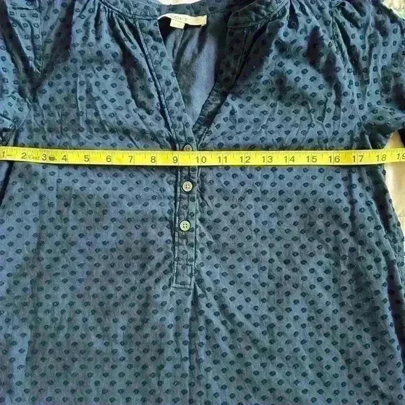 LOFT Navy Blue Dress Textured Dot Ruffle Hem Casual 3/4 Sleeve Size XS - Picture 8 of 9